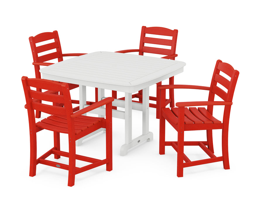 POLYWOOD La Casa Cafe 5-Piece Dining Set with Trestle Legs in Sunset Red / White