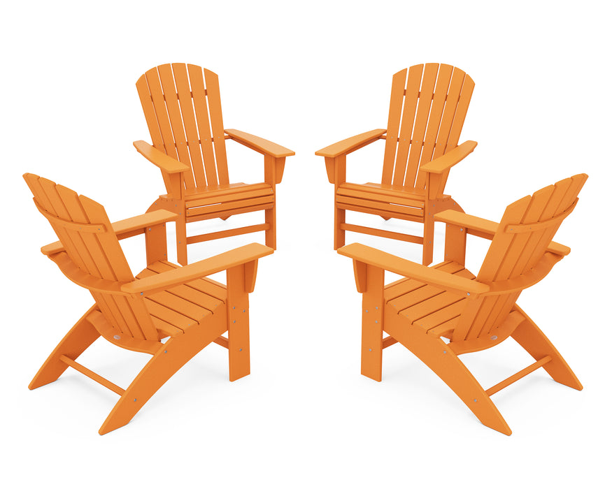 POLYWOOD 4-Piece Nautical Curveback Adirondack Chair Conversation Set in Tangerine image