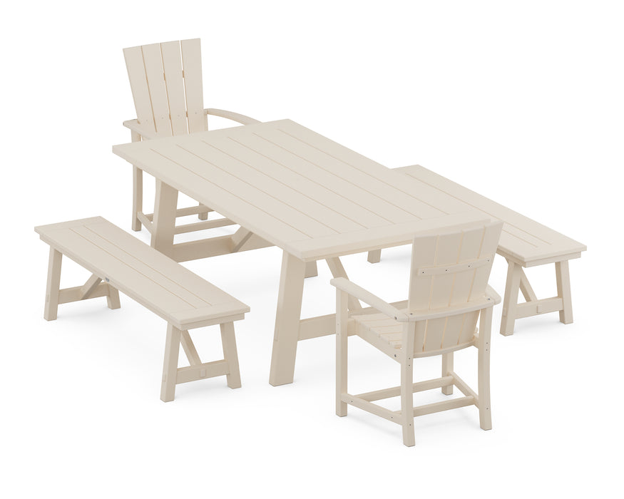 POLYWOOD Quattro 5-Piece Rustic Farmhouse Dining Set With Benches in Sand image