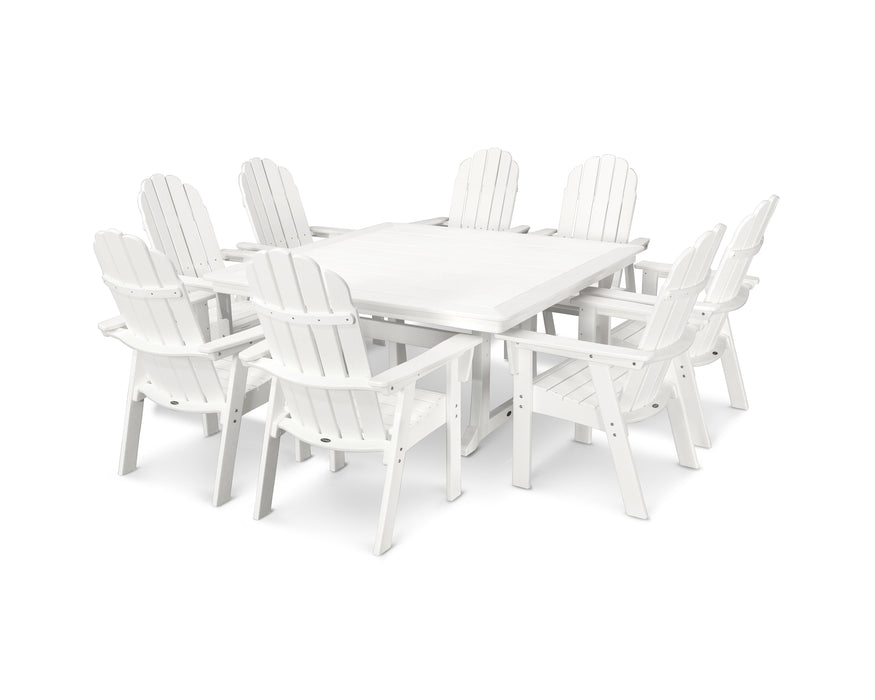 POLYWOOD Vineyard Curveback Adirondack 9-Piece Nautical Trestle Dining Set in Vintage White