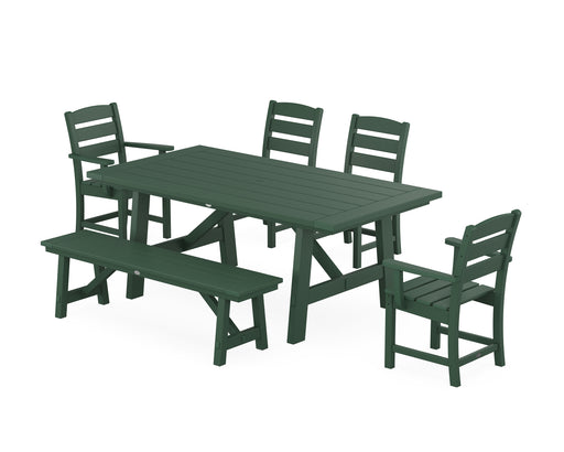 POLYWOOD Lakeside 6-Piece Rustic Farmhouse Dining Set With Bench in Green image