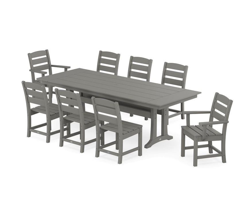 POLYWOOD Lakeside 9-Piece Farmhouse Dining Set with Trestle Legs in Slate Grey image