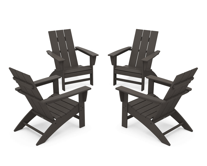 POLYWOOD 4-Piece Modern Adirondack Chair Conversation Set in Vintage Coffee