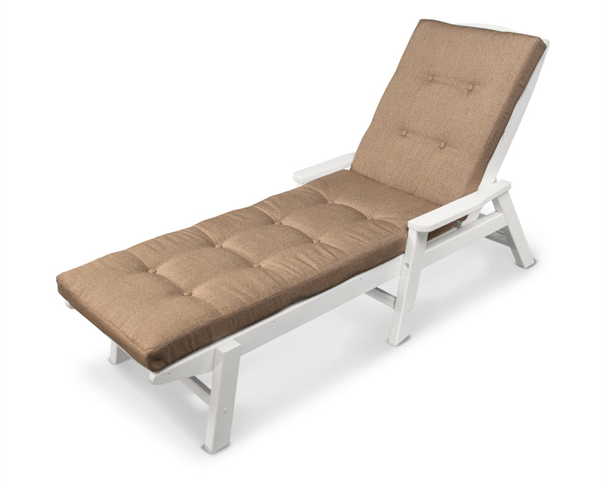 POLYWOOD Nautical Chaise with Arms and Ateeva Luxe Cushion in White / Sesame image