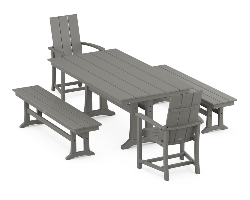 POLYWOOD Modern Adirondack 5-Piece Farmhouse Dining Set With Trestle Legs in Slate Grey image