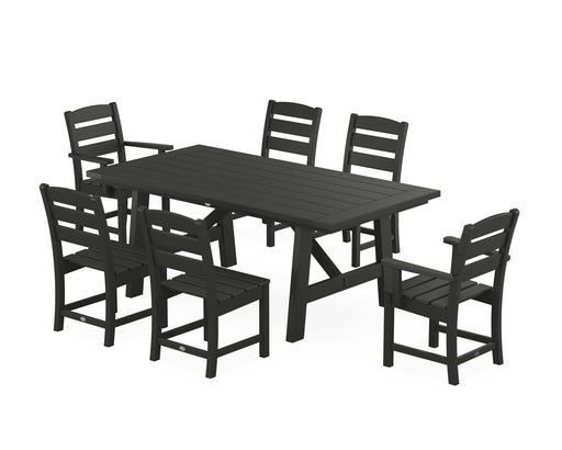 POLYWOOD Lakeside 7-Piece Rustic Farmhouse Dining Set in Black image