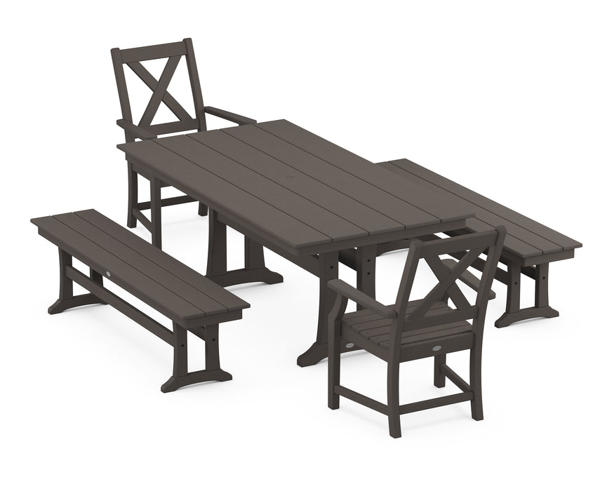 POLYWOOD Braxton 5-Piece Farmhouse Dining Set With Trestle Legs in Vintage Coffee