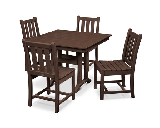 POLYWOOD Traditional Garden 5-Piece Farmhouse Trestle Dining Set in Mahogany image