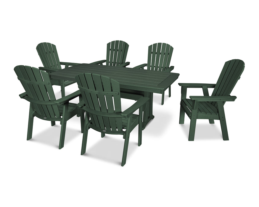 POLYWOOD Nautical Curveback Adirondack 7-Piece Dining Set with Trestle Legs in Green image