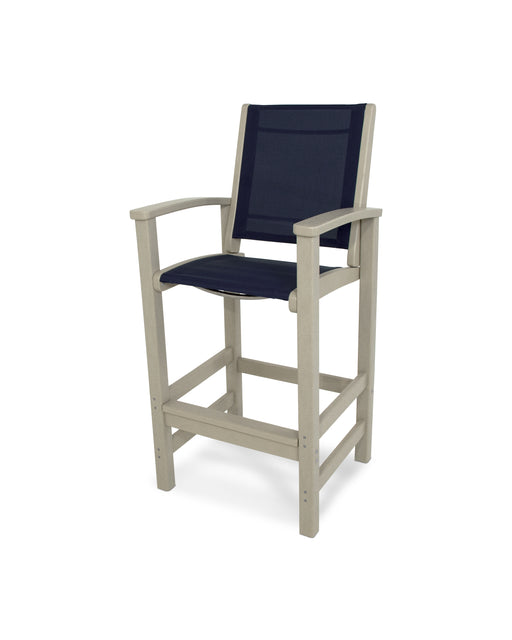 POLYWOOD Coastal Bar Chair in Sand / Navy Blue Sling image