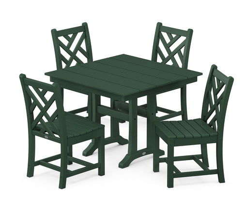 POLYWOOD Chippendale 5-Piece Farmhouse Trestle Side Chair Dining Set in Green image