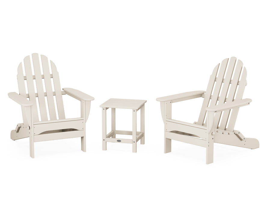 POLYWOOD Classic Folding Adirondack 3-Piece Set with Long Island 18" Side Table in Sand