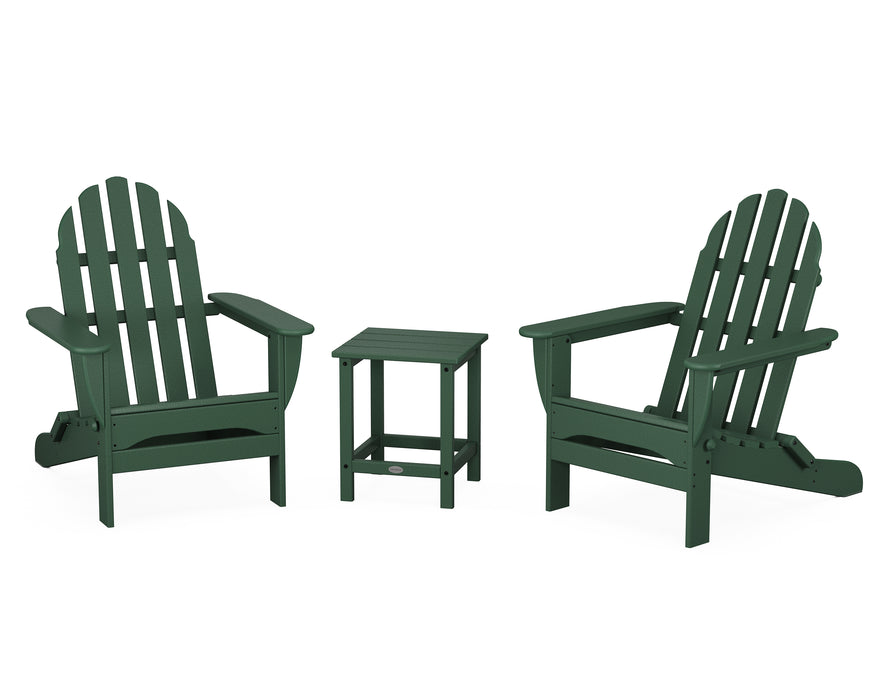 POLYWOOD Classic Folding Adirondack 3-Piece Set with Long Island 18" Side Table in Green image