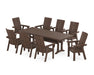 POLYWOOD Modern Curveback Adirondack 9-Piece Farmhouse Dining Set with Trestle Legs in Mahogany image