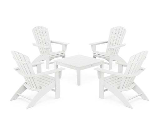 POLYWOOD 5-Piece Nautical Curveback Adirondack Chair Conversation Set with 36" Conversation Table in White image