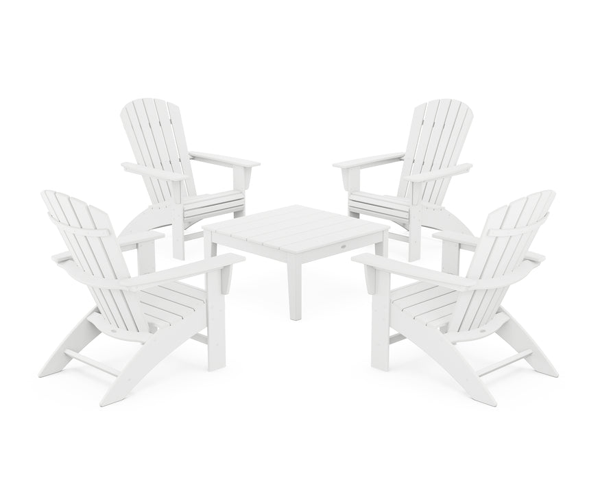 POLYWOOD 5-Piece Nautical Curveback Adirondack Chair Conversation Set with 36" Conversation Table in White image