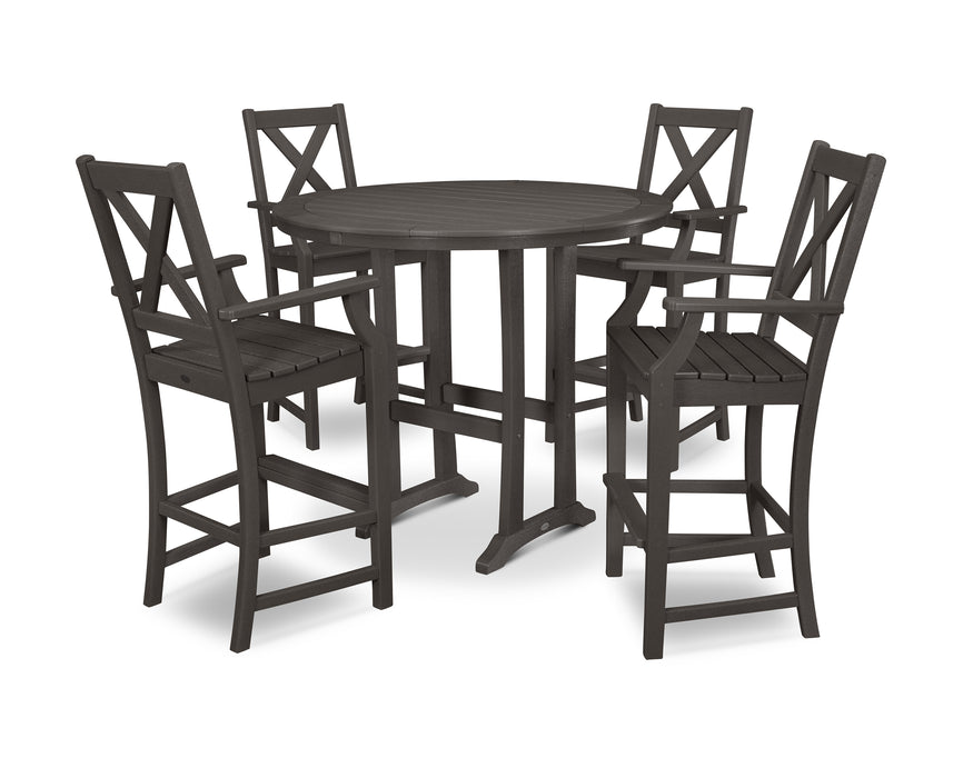 POLYWOOD Braxton 5-Piece Nautical Trestle Arm Chair Bar Set in Vintage Coffee