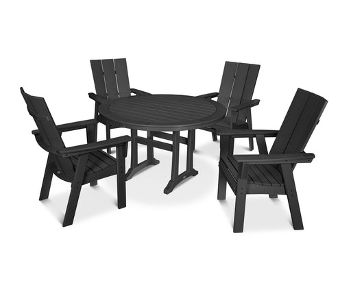 POLYWOOD Modern Curveback Adirondack 5-Piece Nautical Trestle Dining Set in Black image