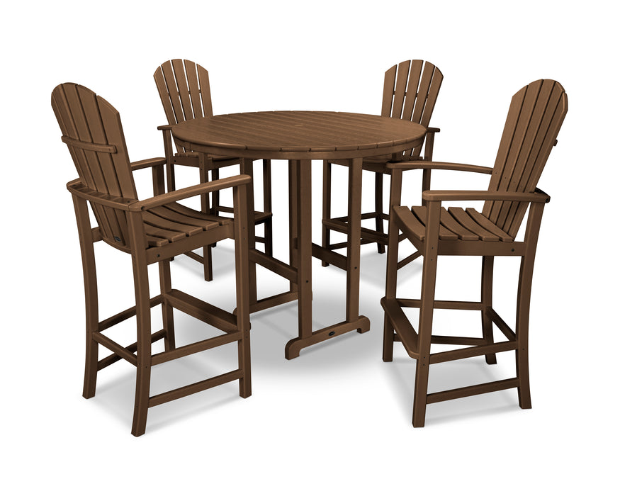 POLYWOOD Palm Coast 5-Piece Round Farmhouse Bar Set in Teak