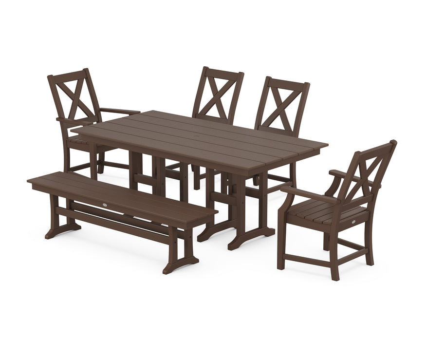 POLYWOOD Braxton 6-Piece Farmhouse Dining Set in Mahogany