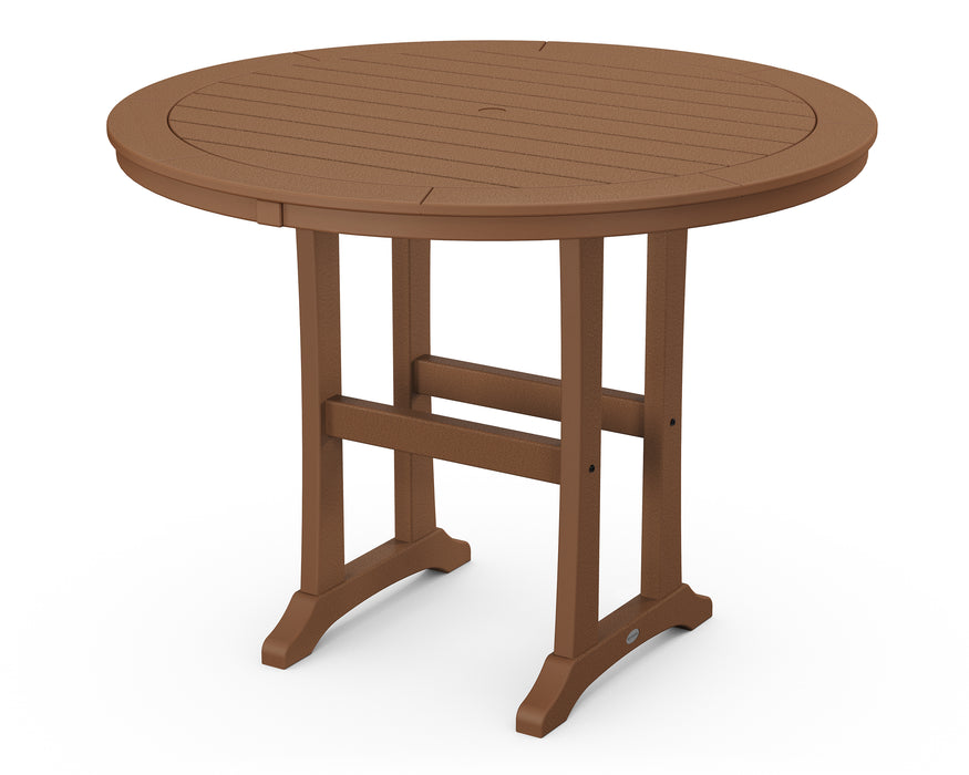 POLYWOOD Nautical Trestle 48" Round Counter Table in Teak image