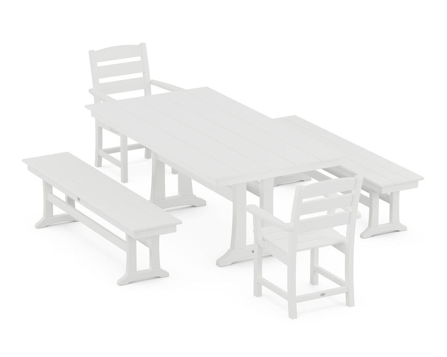 POLYWOOD Lakeside 5-Piece Farmhouse Dining Set With Trestle Legs in White