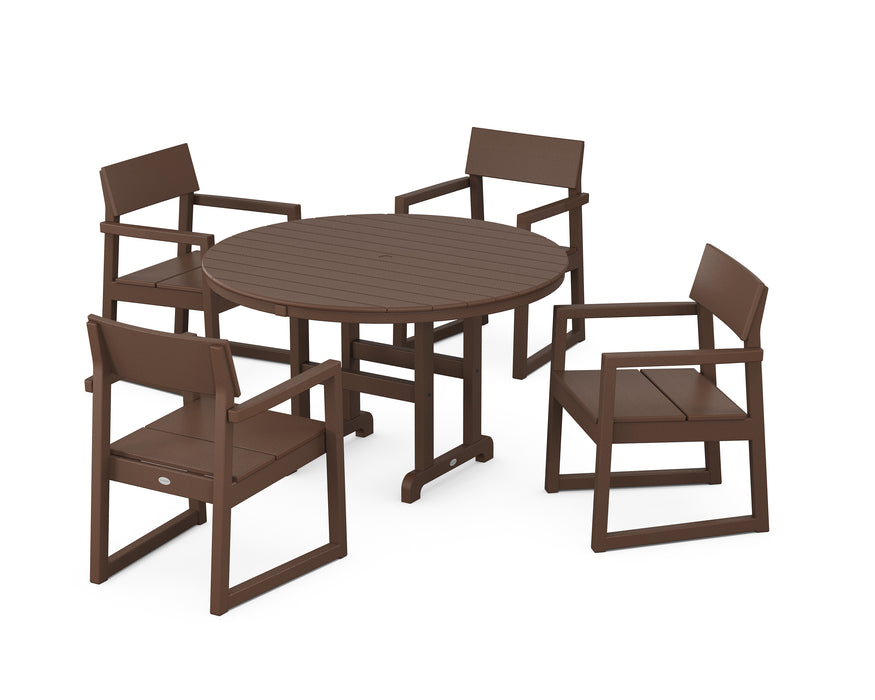 POLYWOOD EDGE 5-Piece Round Farmhouse Dining Set in Mahogany