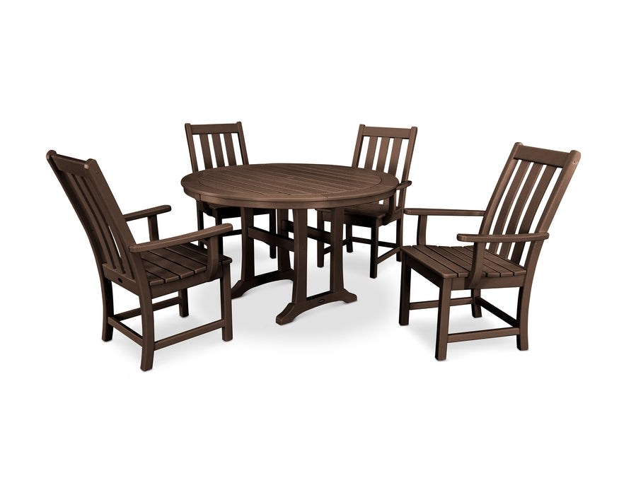 POLYWOOD Vineyard 5-Piece Round Dining Set with Trestle Legs in Mahogany