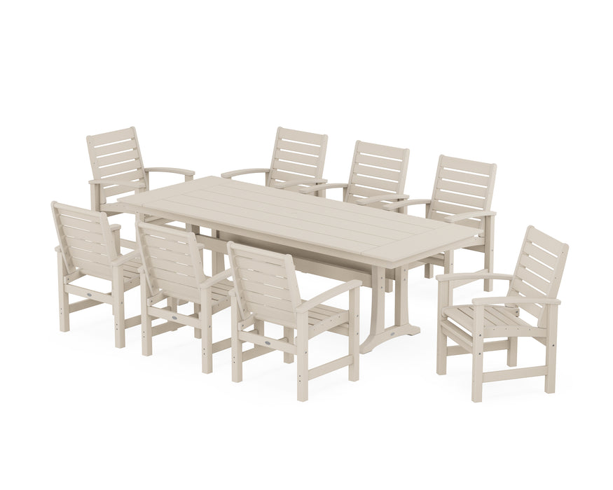 POLYWOOD Signature 9-Piece Farmhouse Dining Set with Trestle Legs in Sand image