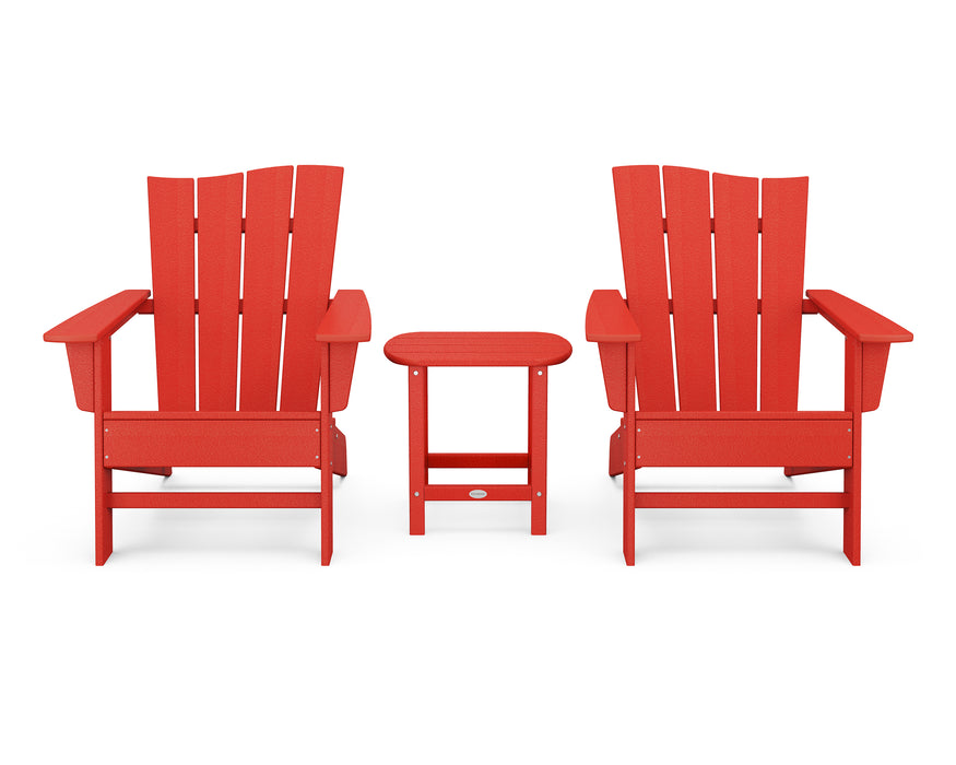 POLYWOOD Wave 3-Piece Adirondack Chair Set in Sunset Red