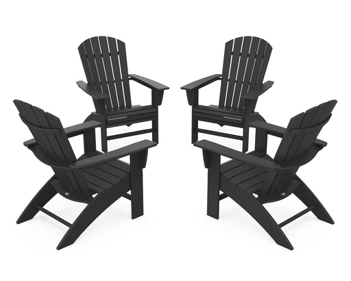 POLYWOOD 4-Piece Nautical Curveback Adirondack Chair Conversation Set in Black image