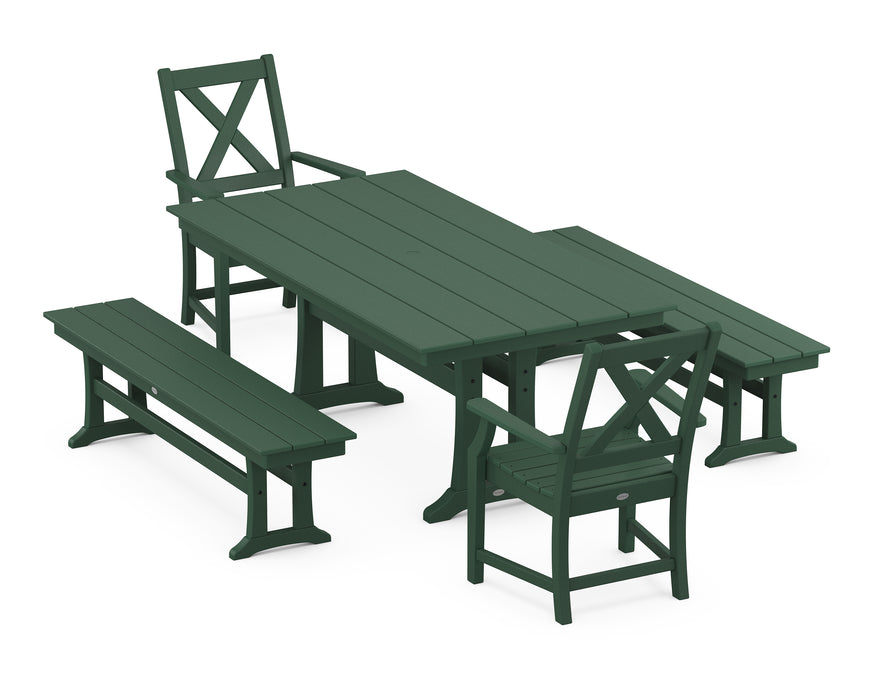 POLYWOOD Braxton 5-Piece Farmhouse Dining Set With Trestle Legs in Green