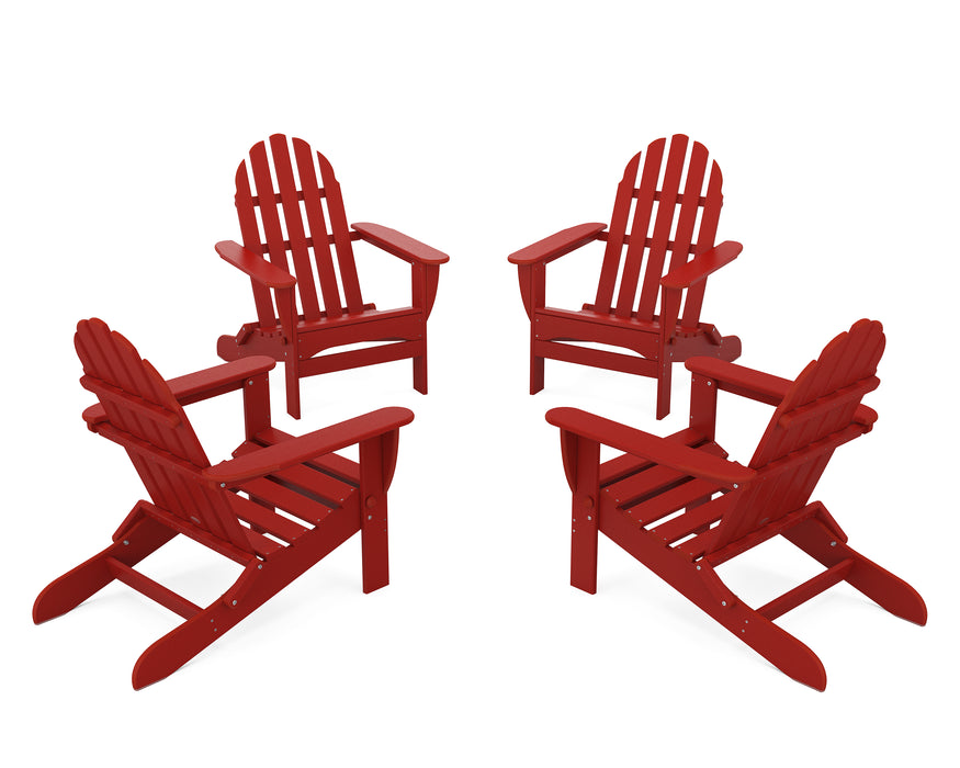 POLYWOOD 4-Piece Classic Folding Adirondack Conversation Set in Crimson Red