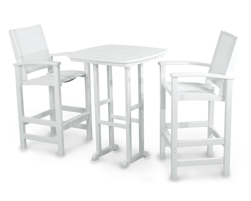 POLYWOOD Coastal 3-Piece Bar Set in White / White Sling image