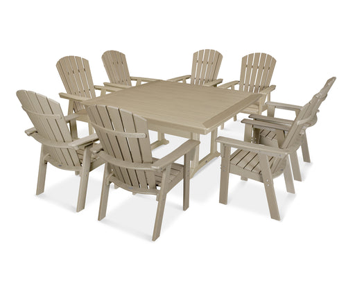 POLYWOOD Nautical Adirondack 9-Piece Trestle Dining Set in Vintage Sahara image