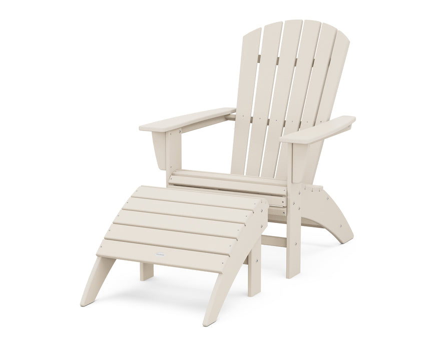 POLYWOOD Nautical Curveback Adirondack Chair 2-Piece Set with Ottoman in Sand