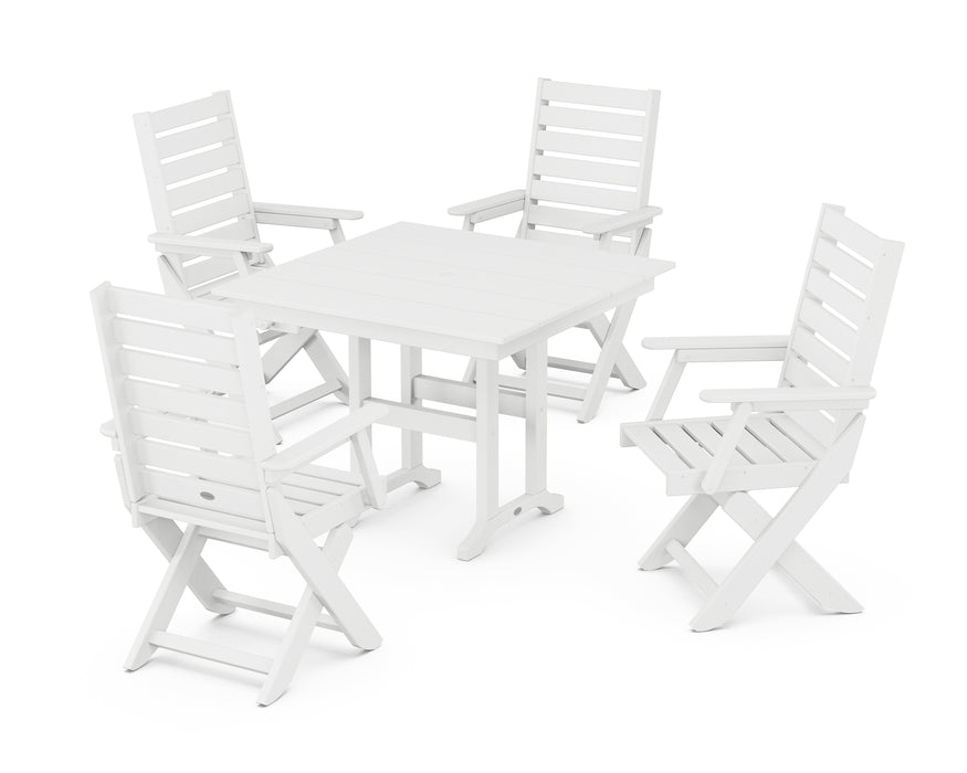 POLYWOOD Captain 5-Piece Farmhouse Dining Set in White