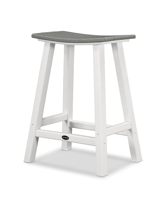 POLYWOOD Contempo 24" Saddle Counter Stool in White / Slate Grey image