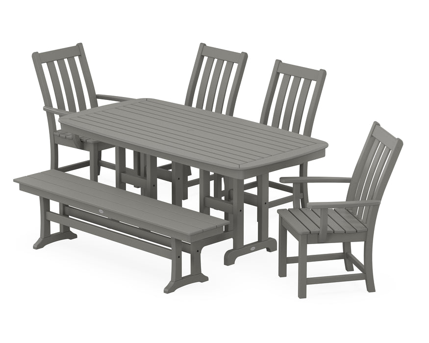 POLYWOOD Vineyard 6-Piece Dining Set with Bench in Slate Grey