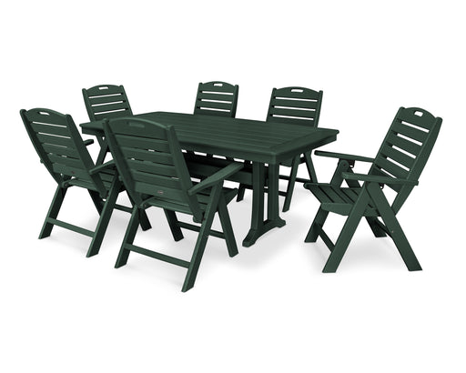 POLYWOOD 7-Piece Nautical Highback Chair Dining Set with Trestle Legs in Green image