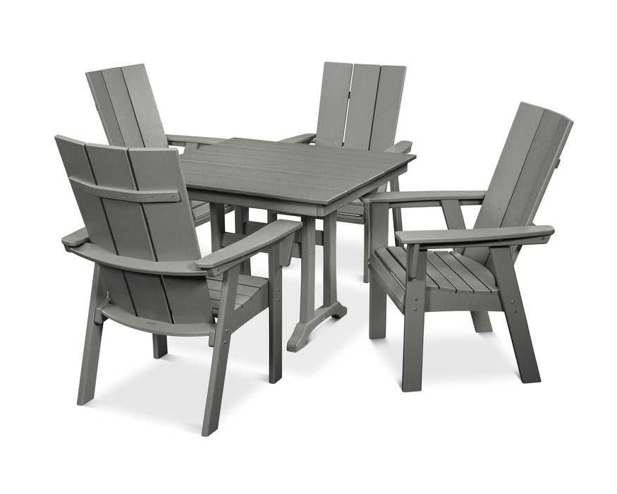 POLYWOOD Modern Curveback Adirondack 5-Piece Farmhouse Trestle Dining Set in Slate Grey