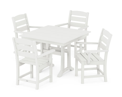 POLYWOOD Lakeside 5-Piece Farmhouse Trestle Arm Chair Dining Set in Vintage White image