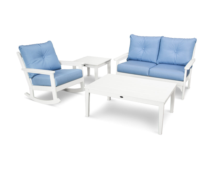 POLYWOOD Vineyard 4-Piece Deep Seating Rocker Set in White / Air Blue