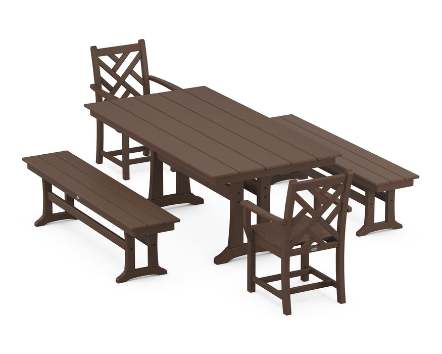 POLYWOOD Chippendale 5-Piece Farmhouse Dining Set With Trestle Legs in Mahogany image