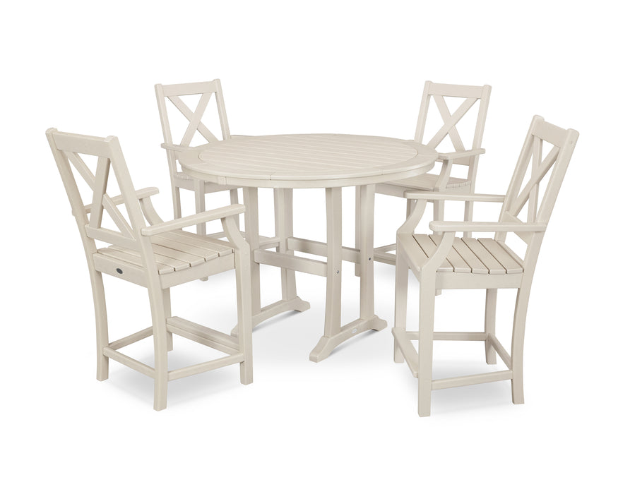 POLYWOOD Braxton 5-Piece Nautical Trestle Arm Chair Counter Set in Sand image