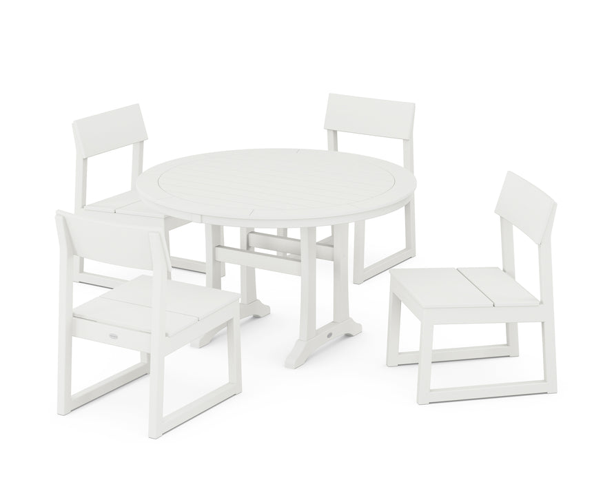 POLYWOOD EDGE Side Chair 5-Piece Round Dining Set With Trestle Legs in Vintage White