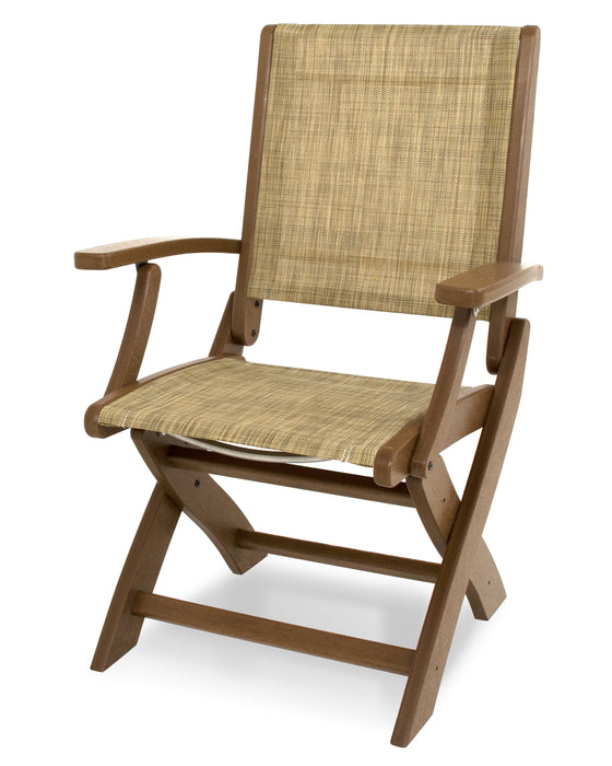 POLYWOOD Coastal Folding Chair in Teak / Burlap Sling image