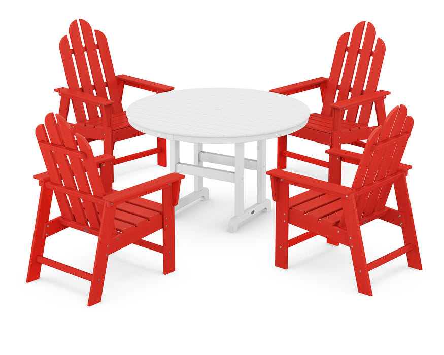 POLYWOOD Long Island 5-Piece Round Farmhouse Dining Set in Sunset Red