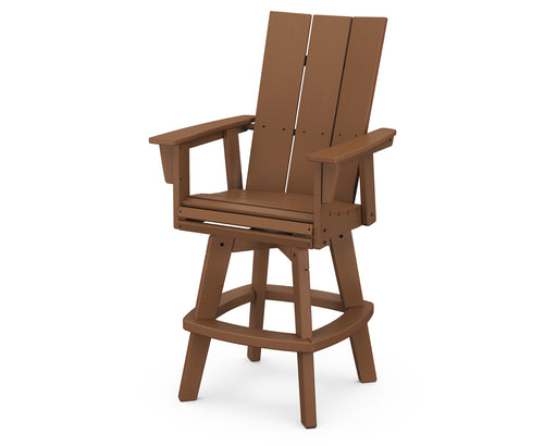 POLYWOOD Modern Curveback Adirondack Swivel Bar Chair in Teak image