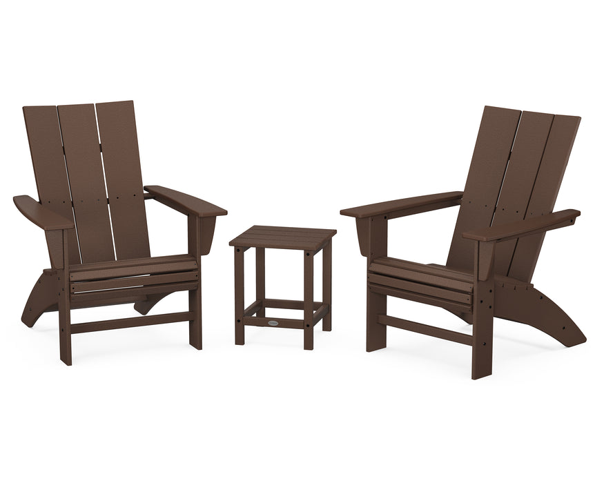 POLYWOOD Modern 3-Piece Curveback Adirondack Set with Long Island 18" Side Table in Mahogany image